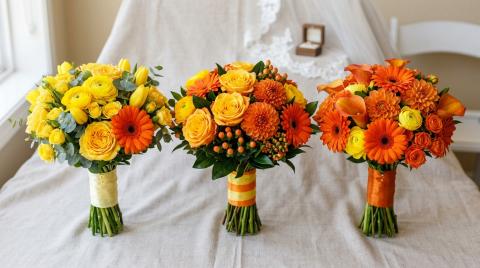 Какие букеты невесты бывают из желтых и оранжевых цветов