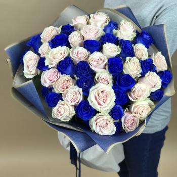 Белая и Синяя Роза 51шт 70см (Эквадор) [артикул букета: 110446]