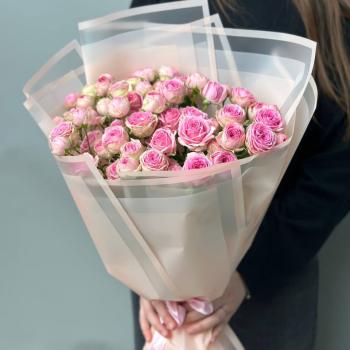 Бело-розовые кустовые российские розы 50 см